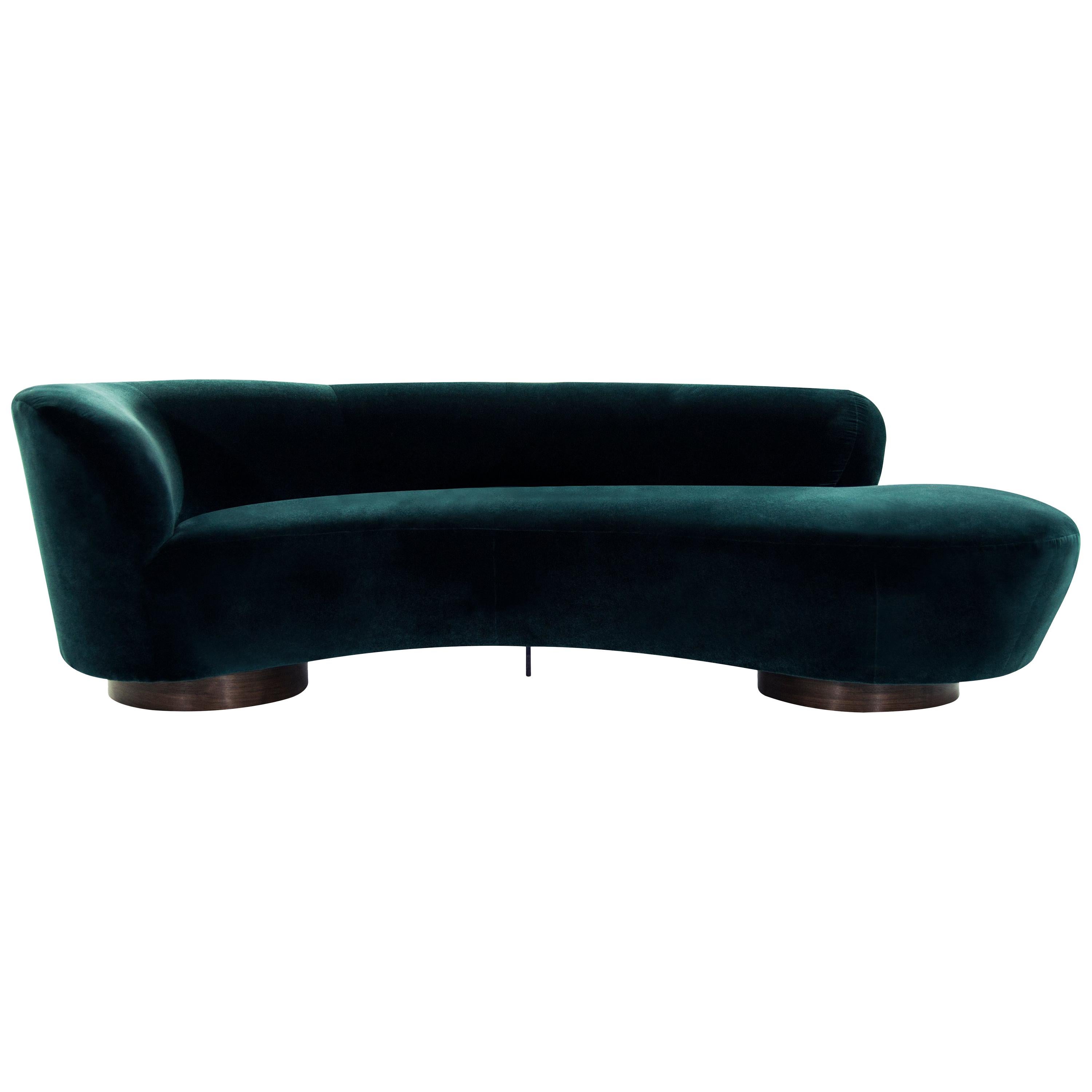 Curved Sofa in Teal Velvet by Vladimir Kagan