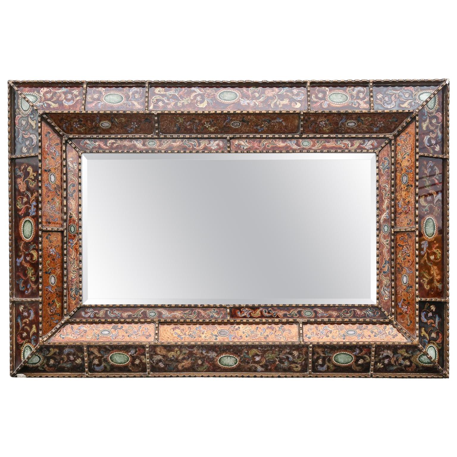 Reverse- Églomisé Venetian Shadowbow Mirror with Moorish Motif For Sale