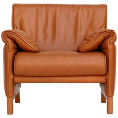 One of Six De Sede 'DS-14' Armchair Lounge Chair, Cognac Leather Teak