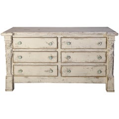 Distressed  Neoclassical-style White Painted Chest of Drawers