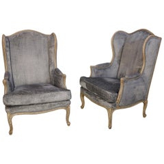Pair of 19th Century Painted Louis XV-Style Wing Chairs