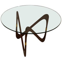 1950s Italian Round Coffee Table, Triangular Mahogany Base, by Cesare Lacca