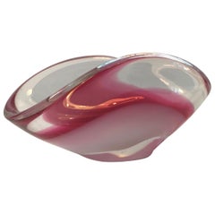 Midcentury Pink Coquille Glass Bowl by Paul Kedelv for Flygfors, 1950s