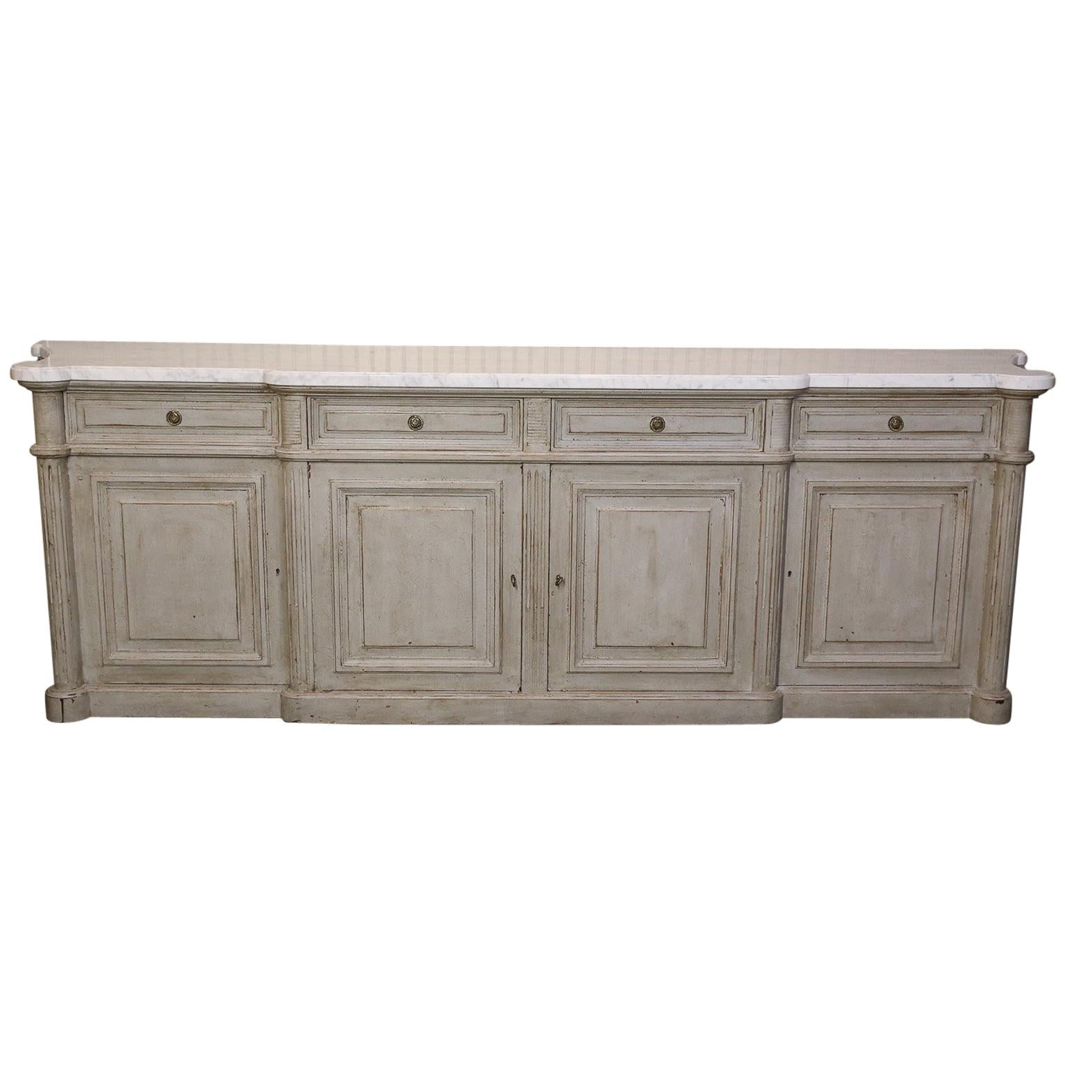 Painted Louis XVI-Style Walnut Enfilade with Shaped White Marble Top For Sale