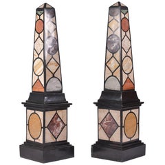 Pair of 20th Century Marble Specimen Obelisks