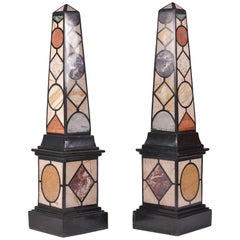 Pair of 20th Century Marble Specimen Obelisks