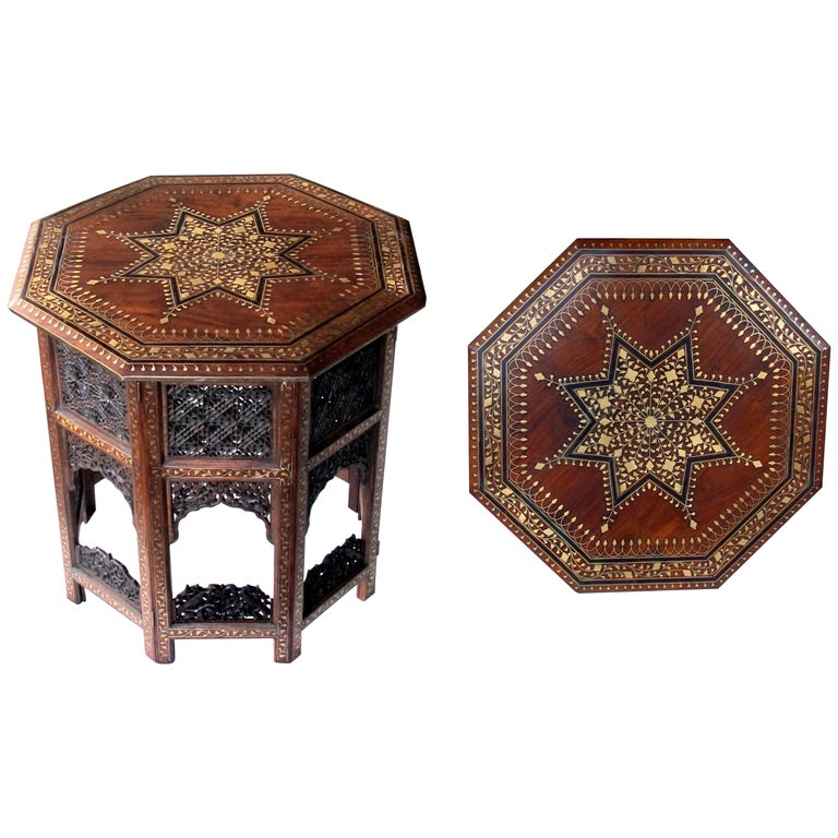 Large and Intricately Inlaid Anglo Indian Octagonal Side Table with
