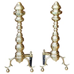 Pair of Old American Cast Brass Federal Style Andirons