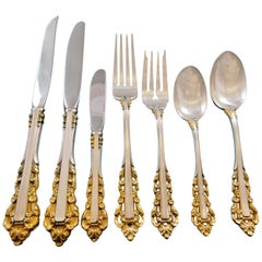 Vintage Medici Golden Accent by Gorham Sterling Silver Flatware Set 8 Service 93 Pieces