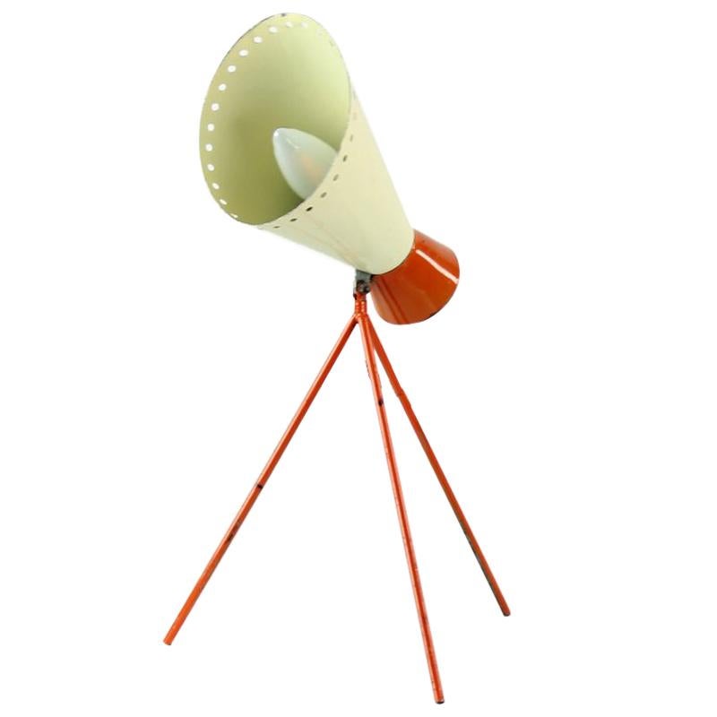 Midcentury Metal Table Lamp in Cream and Orange by Josef Hurka for Napako For Sale