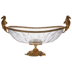 Clear Crystal Jardinière with Bronze Covered 22-Carat Gold, Horses Details