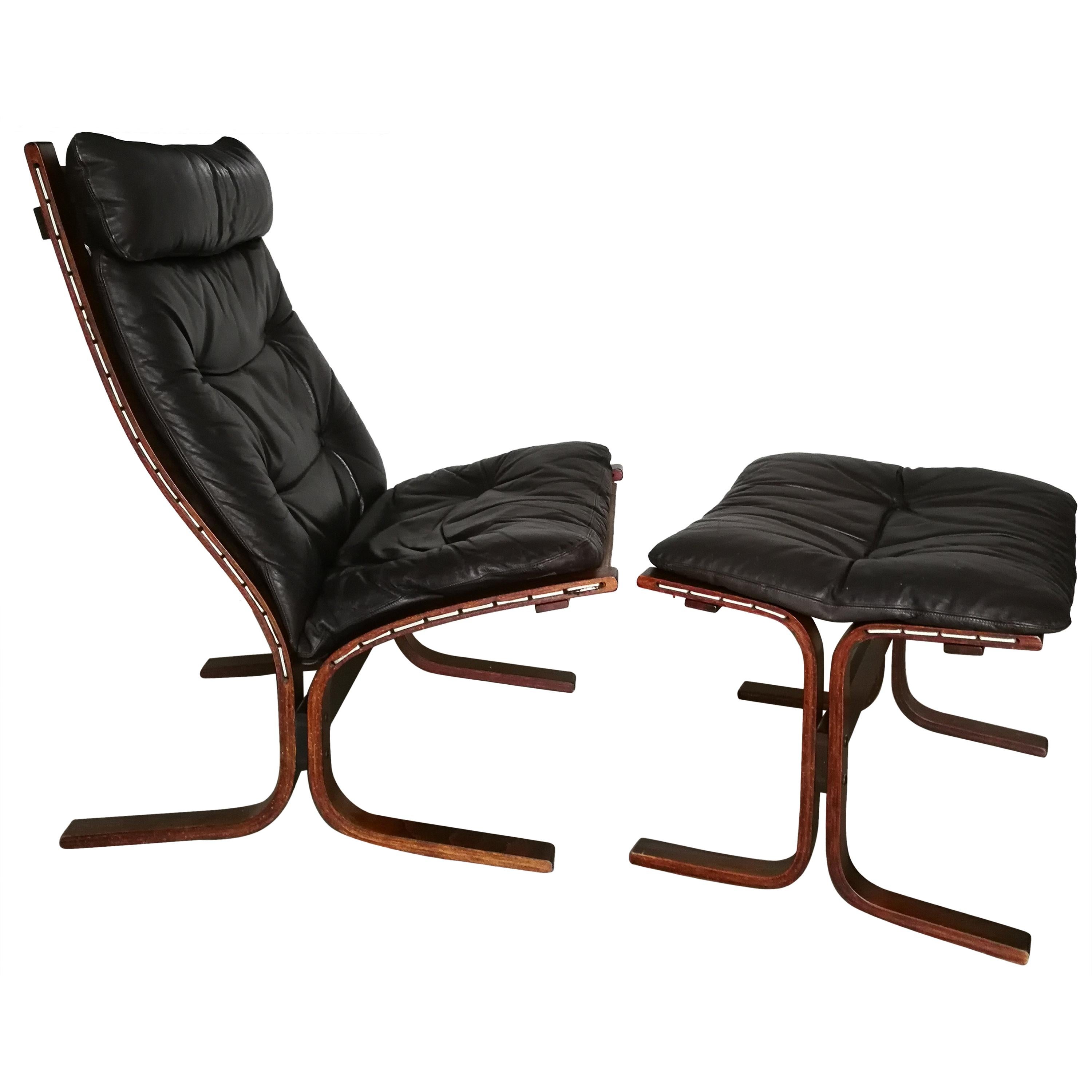 Siesta High Back Lounge Chair and Ottoman by Ingmar Relling for Westnofa