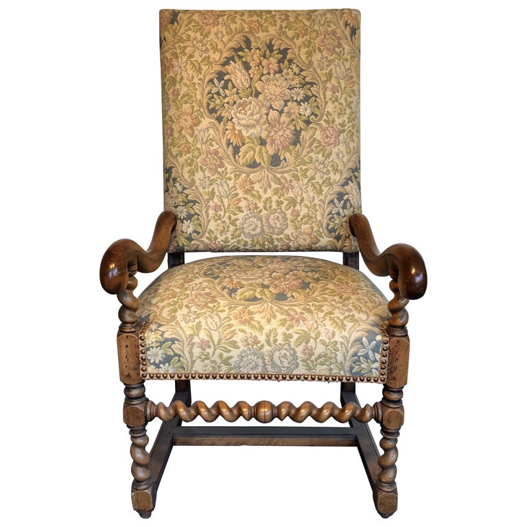 Large 19th Century French Throne High Back Needlepoint Louis XIV Style