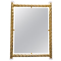 Mirror in Bronze Covered with Gold and 4 Crystal Insert, Contemporary Style