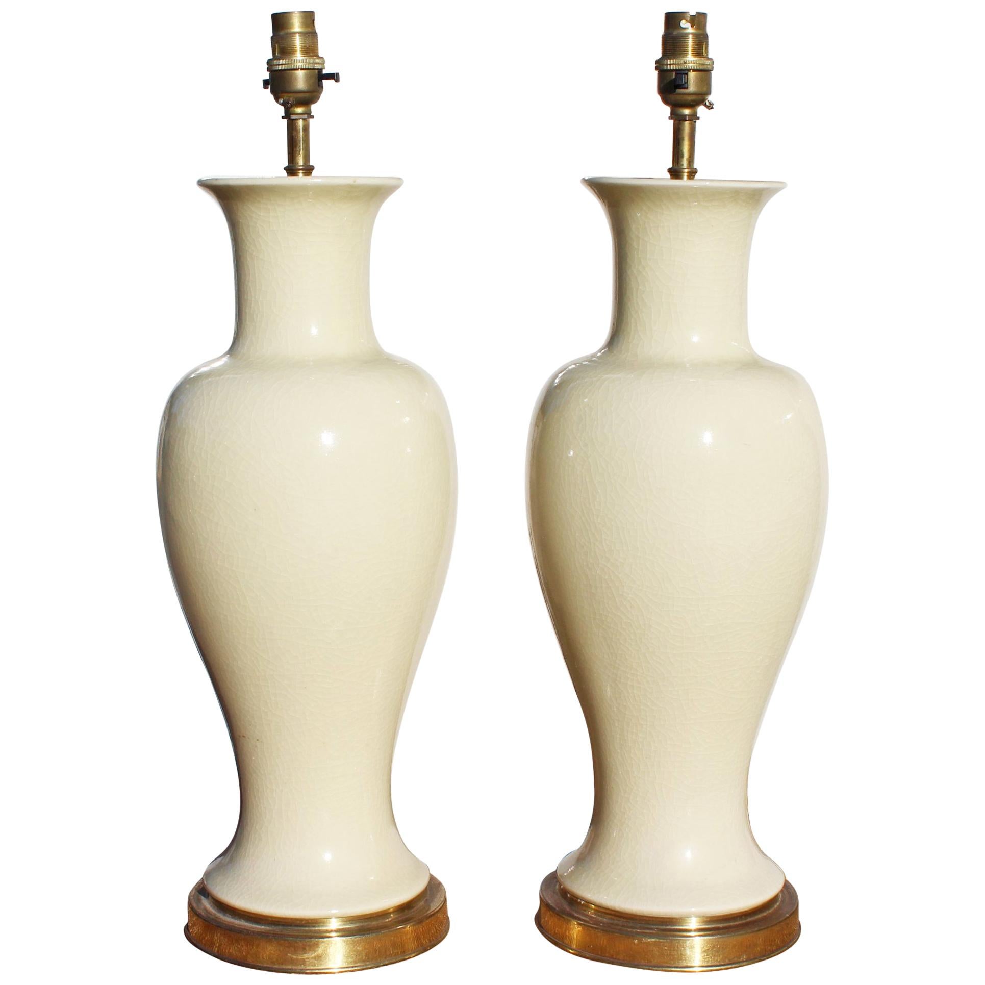 1970s Pair of English White Ceramic Table Lamps Signed "Mehorney"