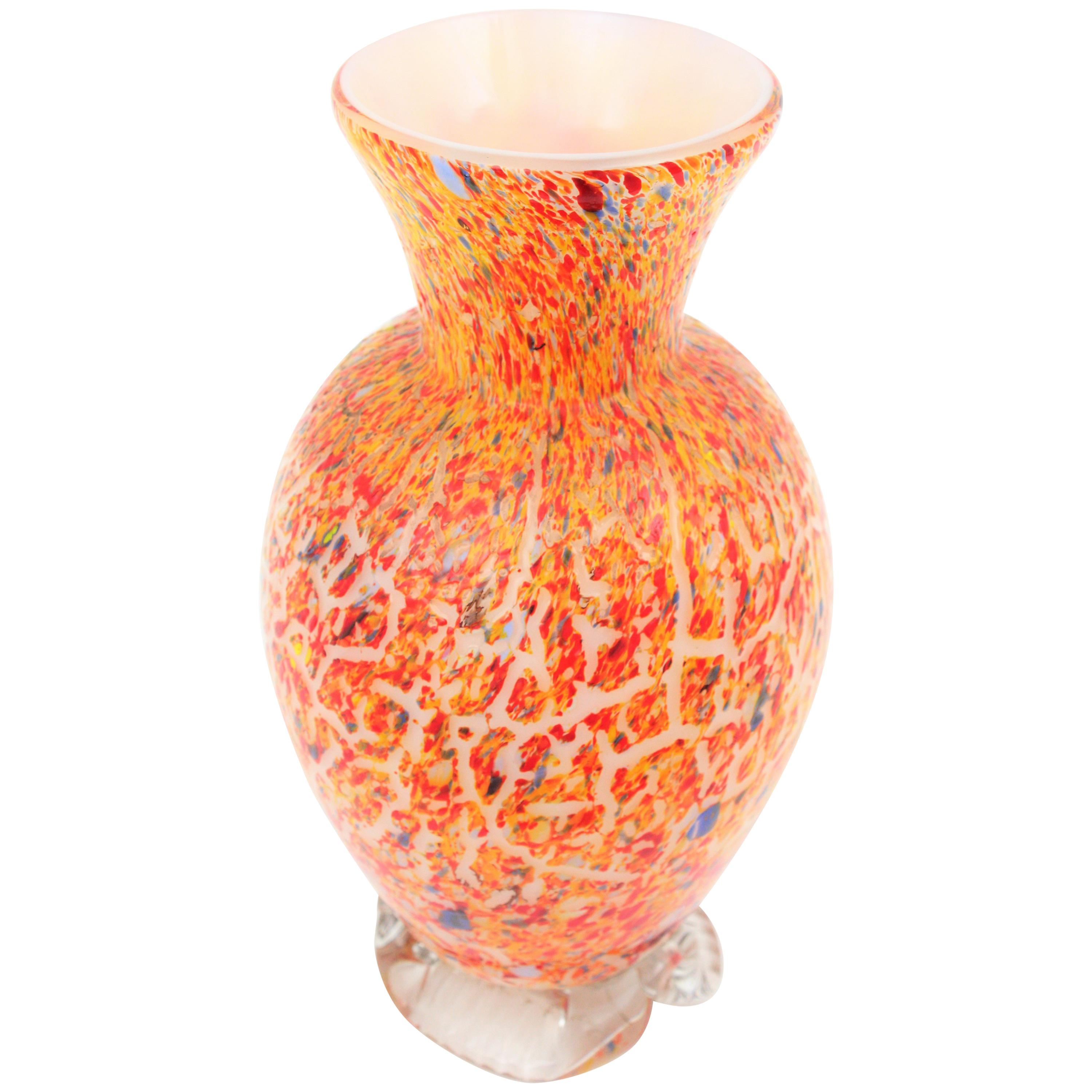 Gold and MultiColor Stripe Murano Vase at 1stDibs