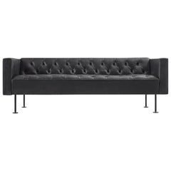 Robert Haussmann Tufted Sofa in Black Leather