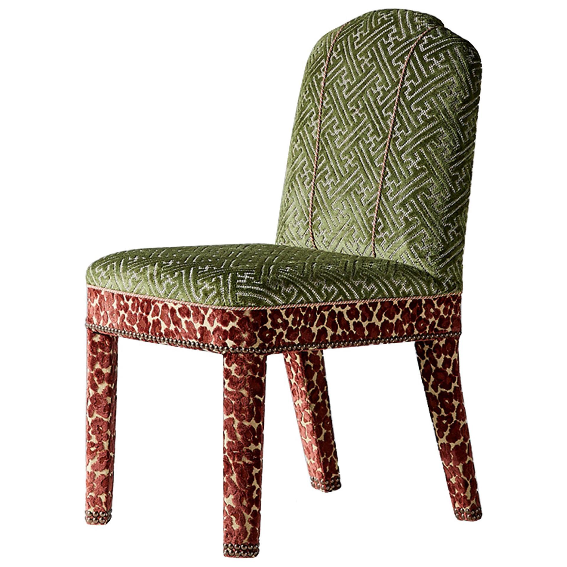 And Objects Abbas Dining Chair, Fully Upholstered in Pink & Green Velvet