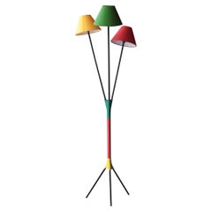 Mid-Century Red Yellow Green Black Metal Synthetic Fiber Italian Floor Lamp 1950