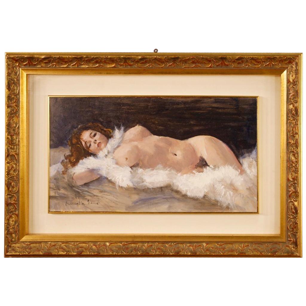 20th Century Mixed-Media on Cardboard Signed Female Nude Italian Painting, 1970