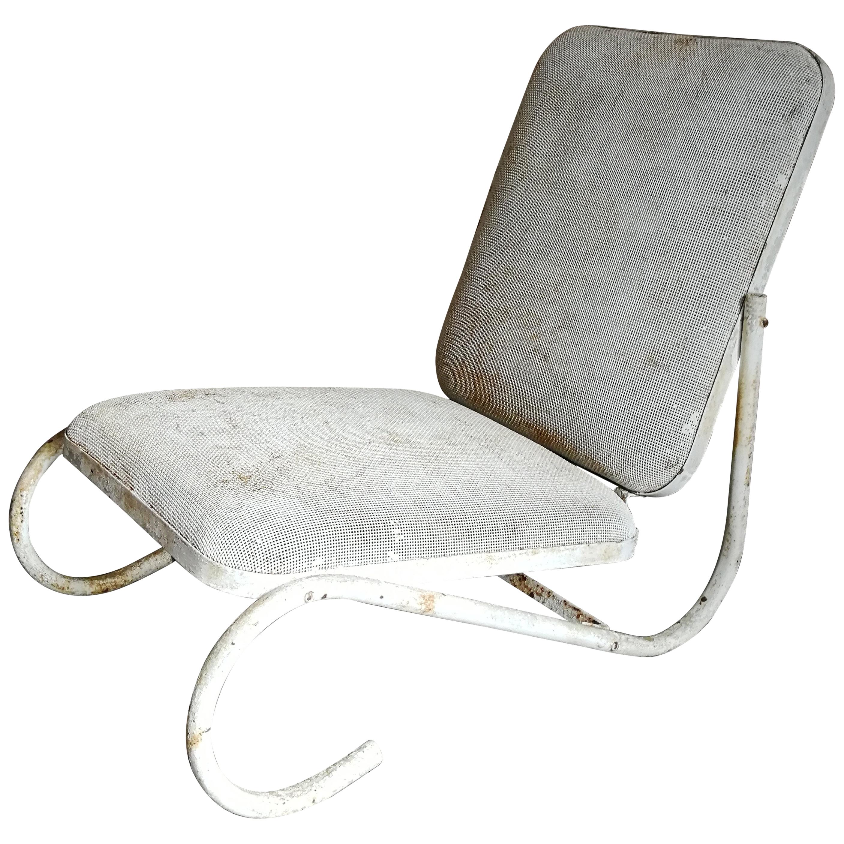 Midcentury White Metal Garden Lounge Chair