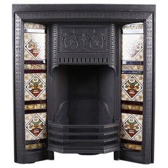 Antique Victorian Tiled Fireplace Grate, English, 19th Century