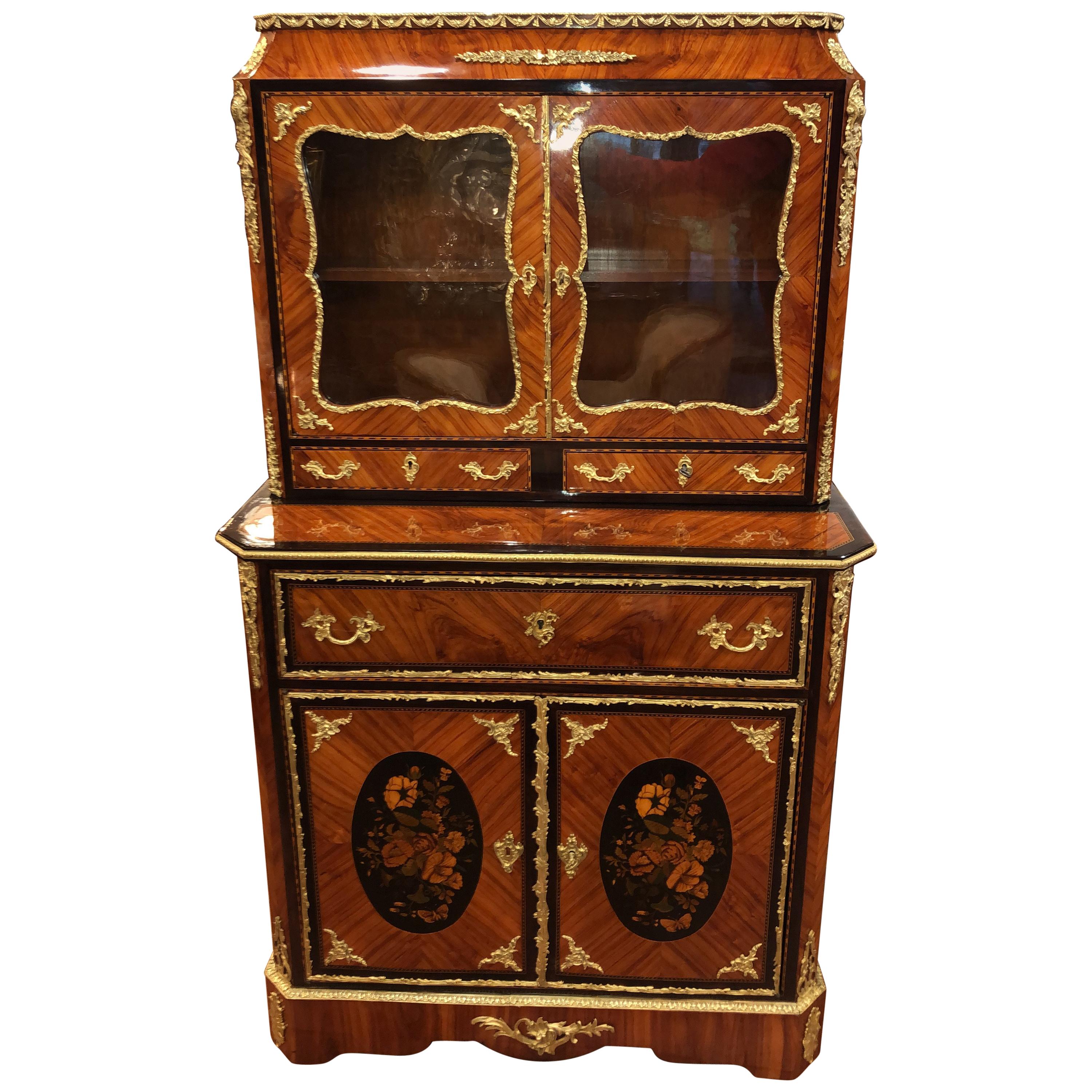 19th Century Napoleon III Ebony Rosewood Inlaid France Cabinet Desk, 1850s