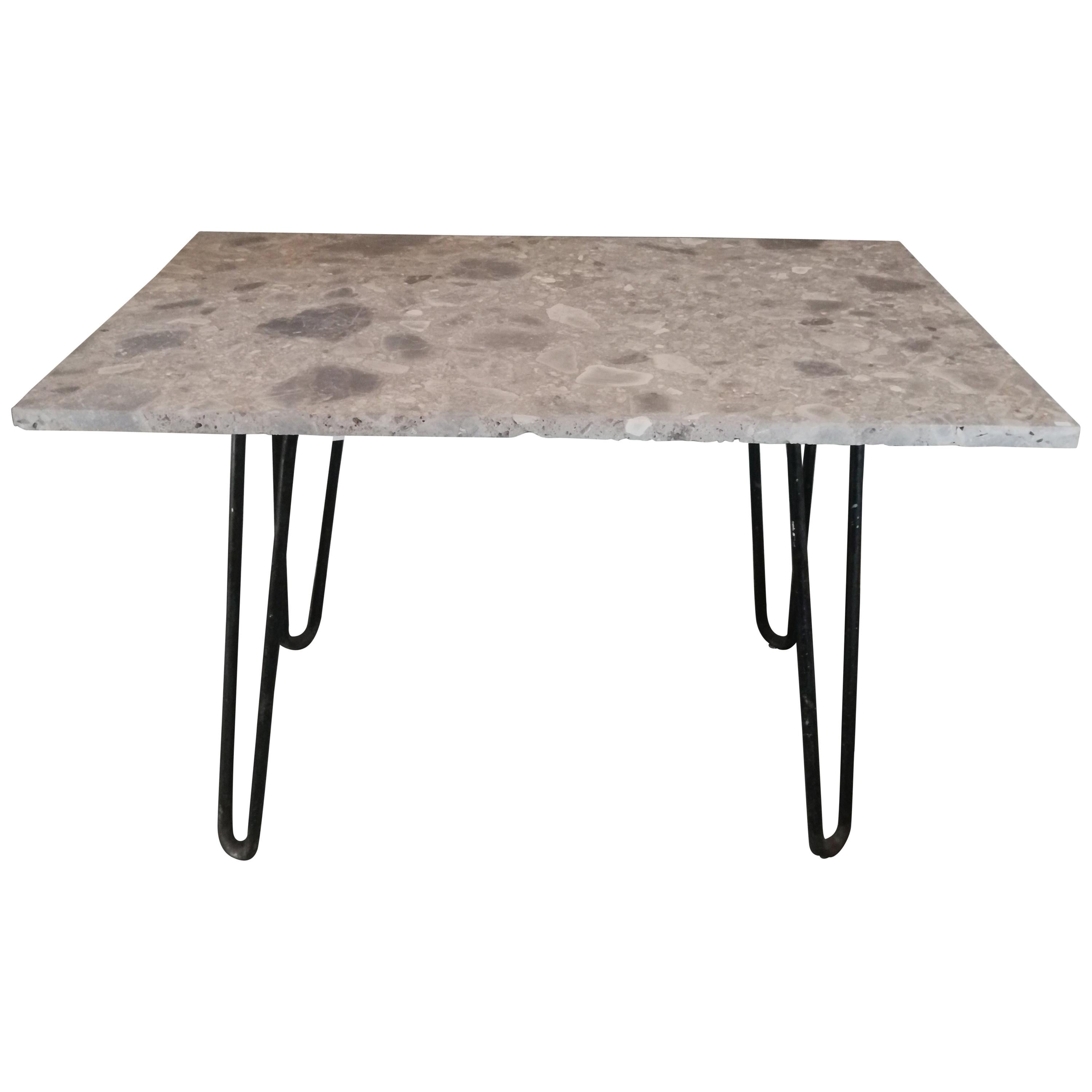 Marble and Black Steel Console Table For Sale