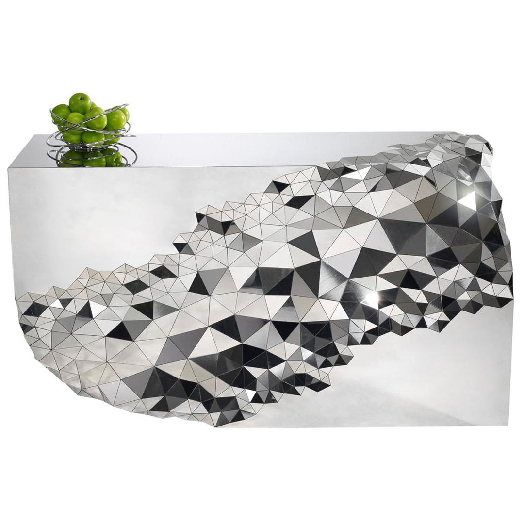 Geometric Console Table in Mirror Polished Steel -  "Stellar" by Jake Phipps