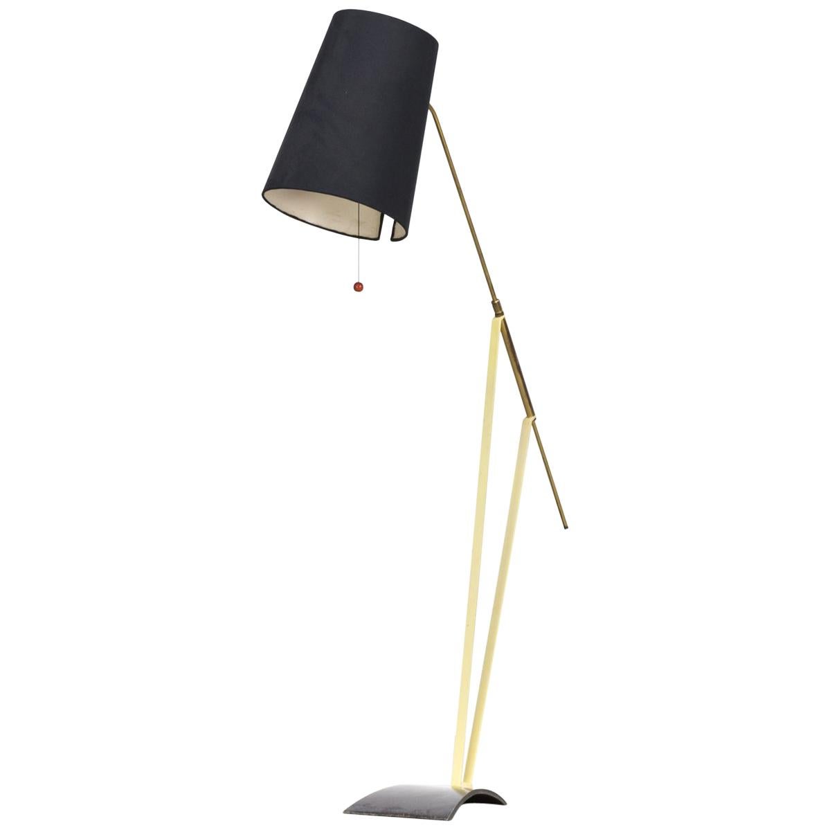 1950s Hans Bergström Floor Lamp with Adjustable Fabric Shade for Ateljé Lyktan For Sale