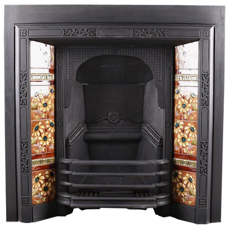 Antique Edwardian Art Nouveau Fireplace Insert, circa 1905 For Sale