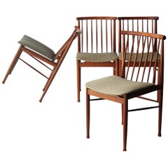 Midcentury Oakwood Geometric Upholstery Swedish Set of Four Chairs, 1960