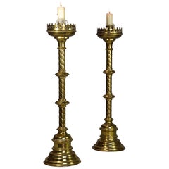 Pair of Highly Decorative Late 19th Century Gothic Style Brass Candlesticks