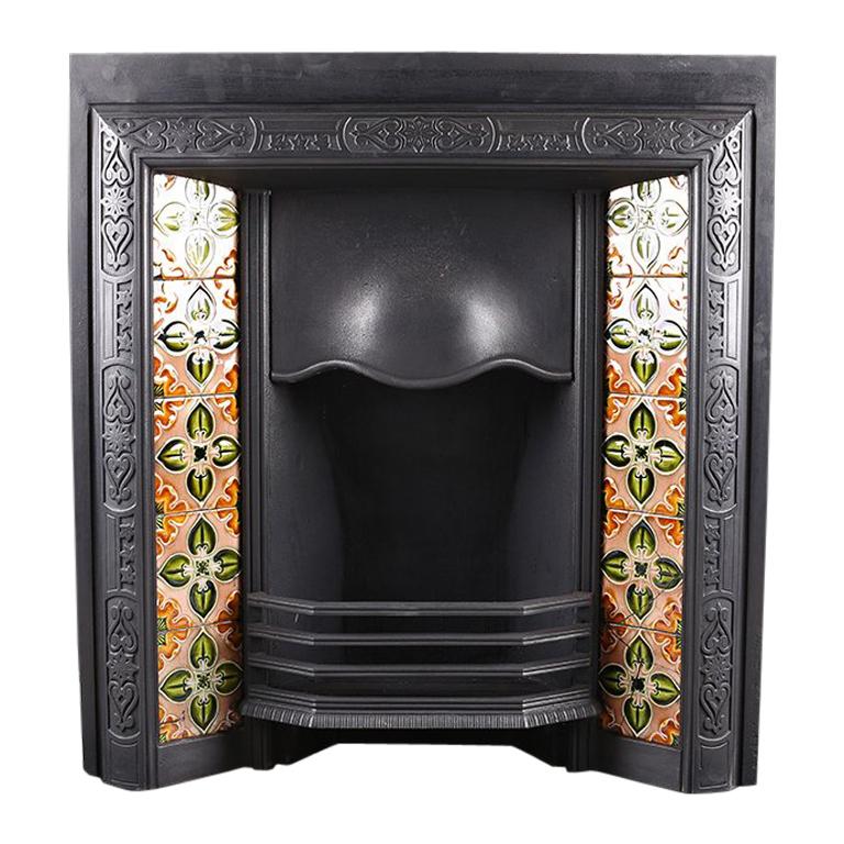 Antique Late Victorian Art Nouveau Tiled Register Grate For Sale