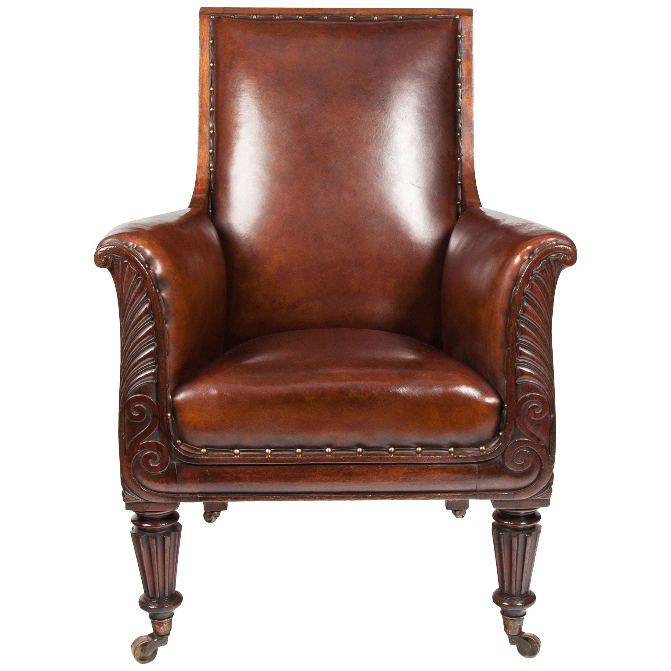 Pair of Late Regency Mahogany and Leather Armchairs at 1stDibs