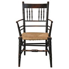 Antique Late 19th Century Ebonized Sussex Armchair Attributed to Morris & Co