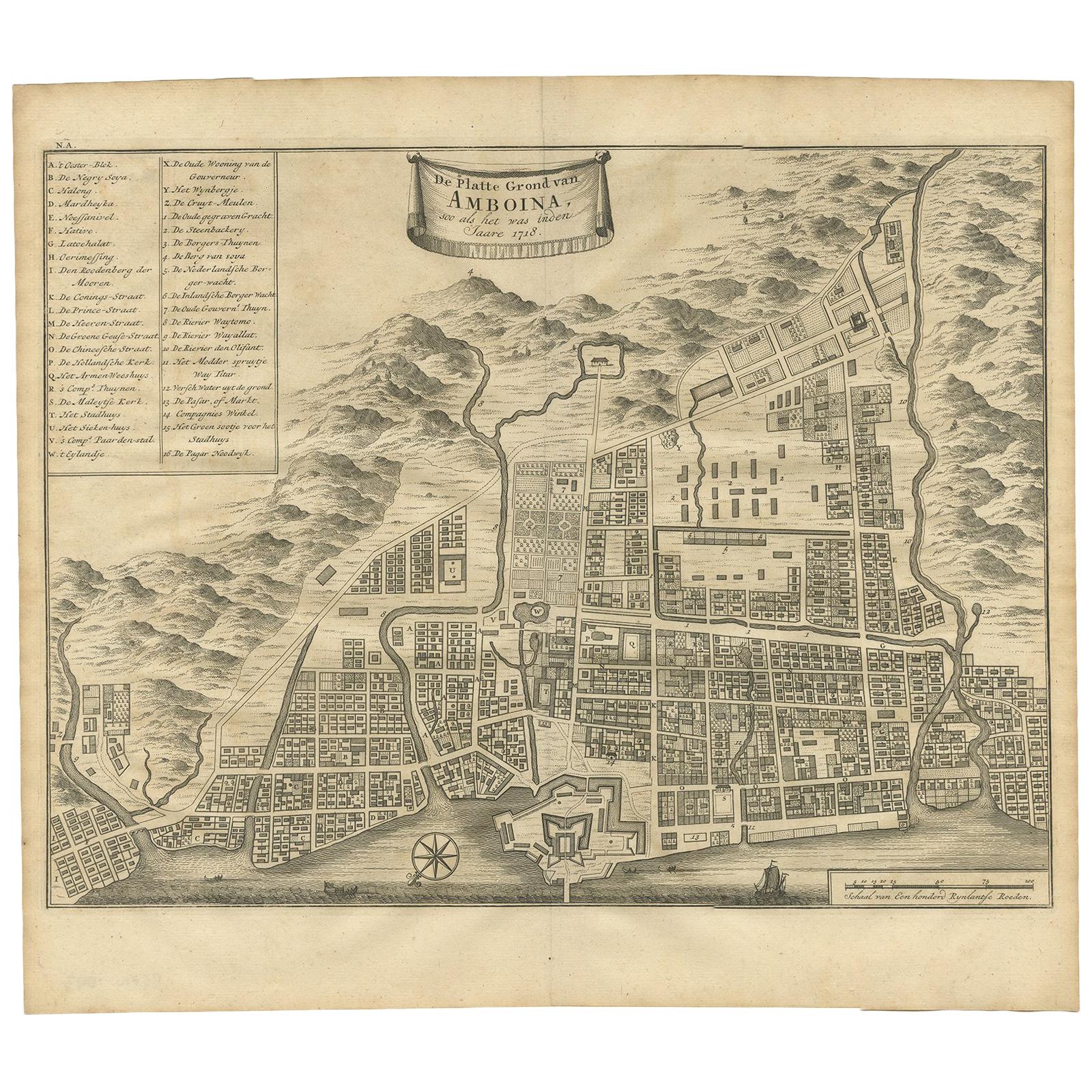 Antique Map of the City of Ambon by Valentijn, 1726 For Sale