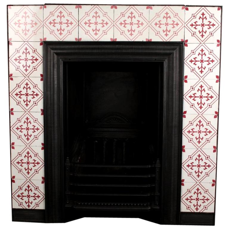 Antique Victorian Original Minton Tiles Fireplace Insert, English, 19th Century For Sale