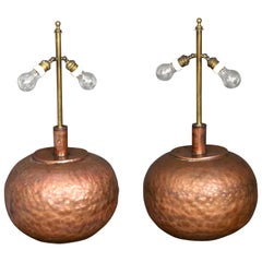 Paar riesige verstellbare Kupfer-Tischlampen mit Messing, 1970er Jahre, Florenz, Italien