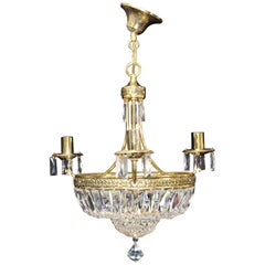 Vintage Crystal Baguette Form Gold Plated 6 Light Chandelier