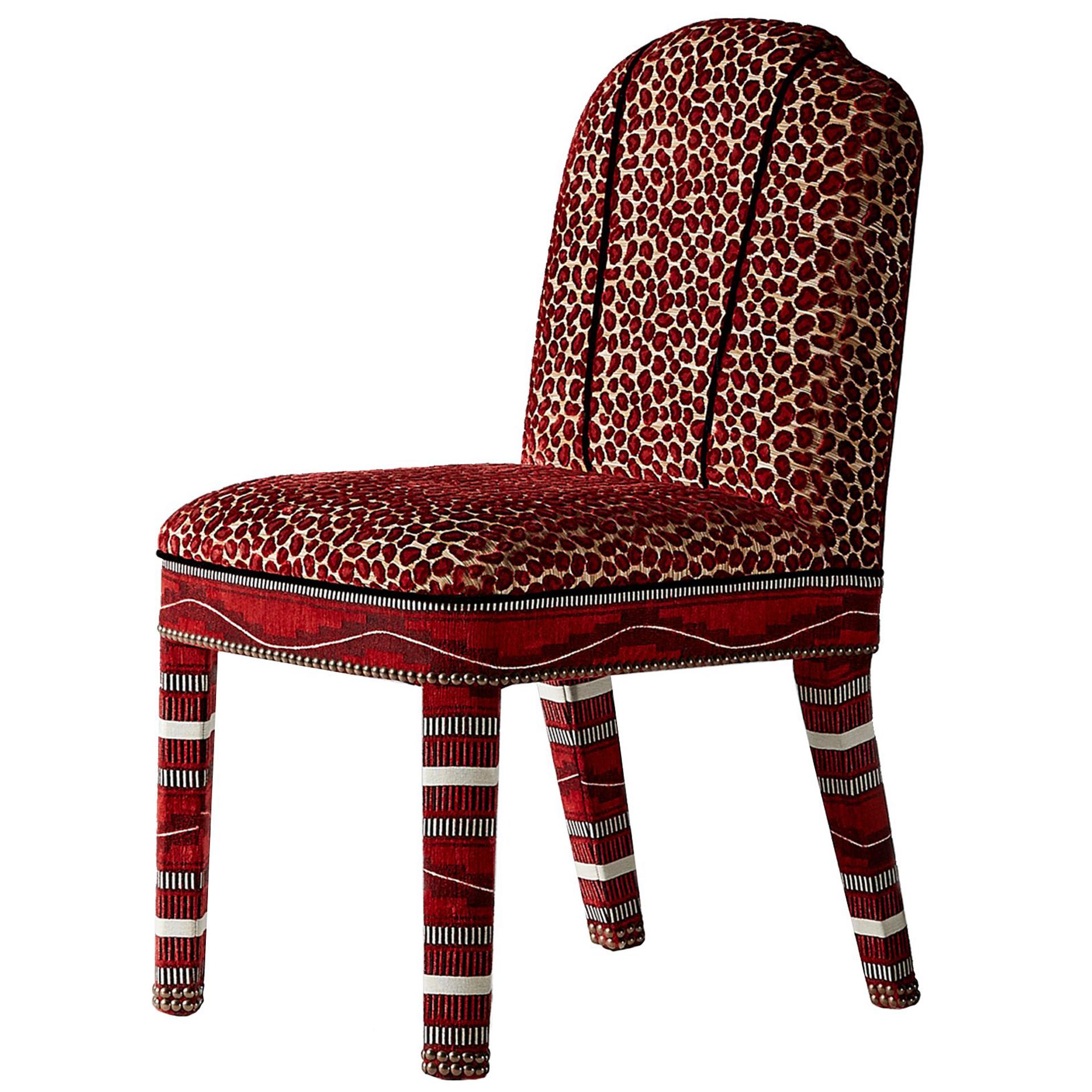 And Objects Abbas Dining Chair, Fully Upholstered in Wilde Red Velvet