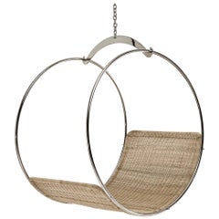 Stainless Steel and Wicker Contemporary Adult Swing Chair by Egg Designs