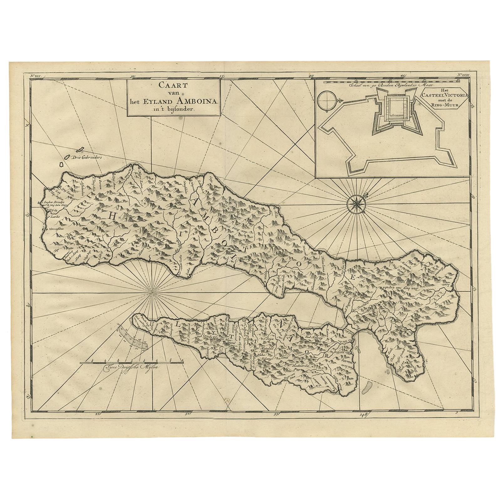Carte ancienne de l'île d' Ambon par Valentijn, 1726