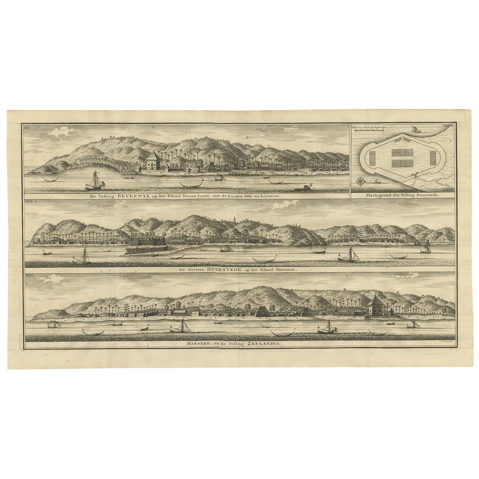 Stampa antica di Fortificazioni in Indonesia di Valentijn del 1726