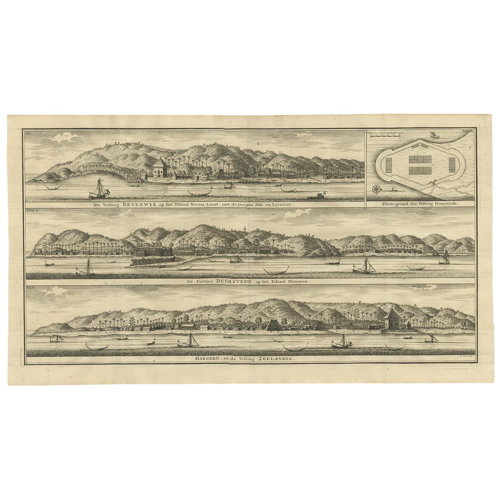 Antiker Druck von Fortifications in Indonesien von Valentijn '1726'