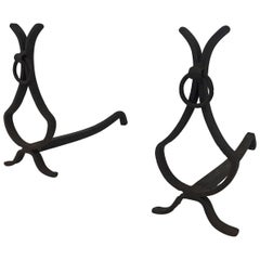 Pair of Wrought Iron Andirons, French, circa 1940