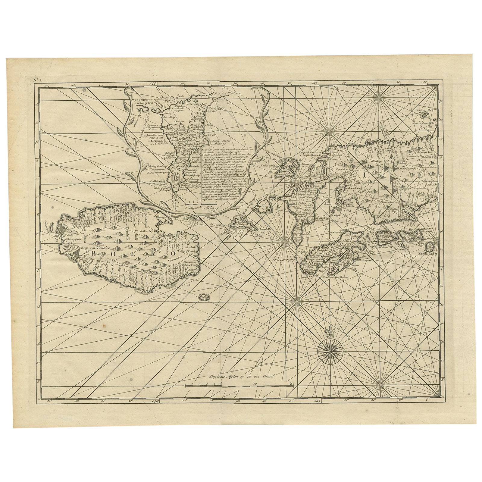 Antique Map of Ambon and Boero by Valentijn, 1726