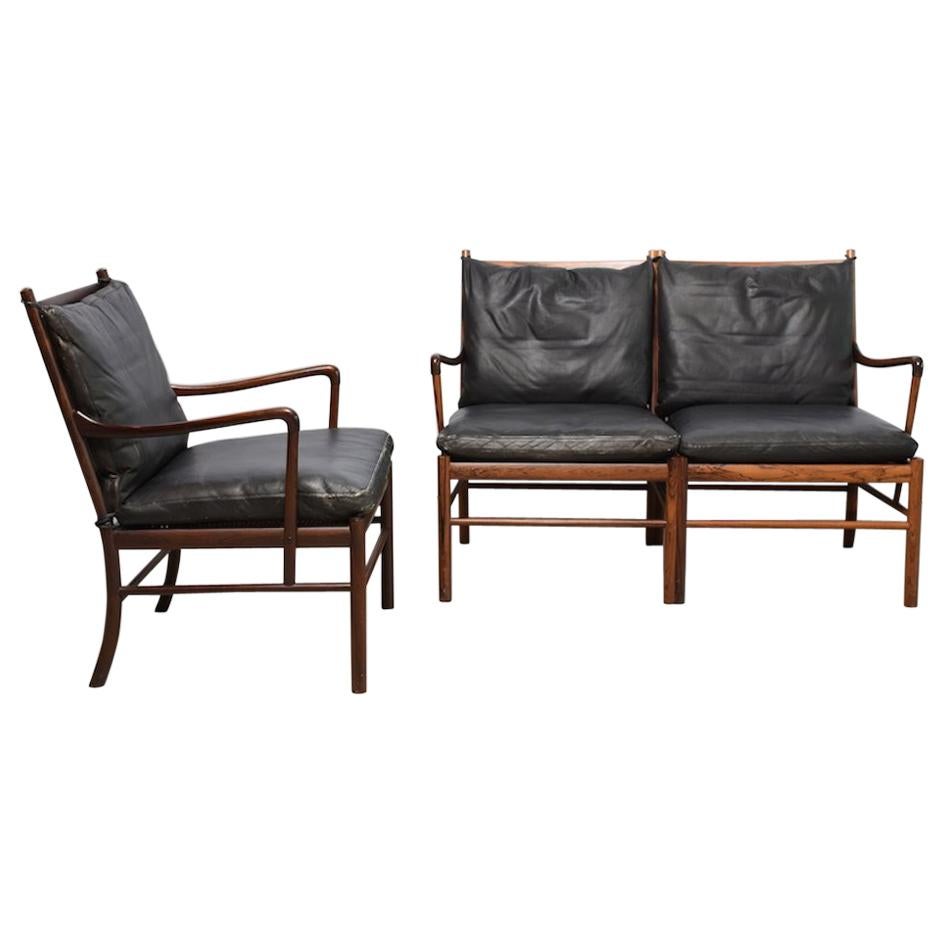 `Colonial` PJ149 sofa and armchair by Ole Wanscher, 1960s, rosewood and leather