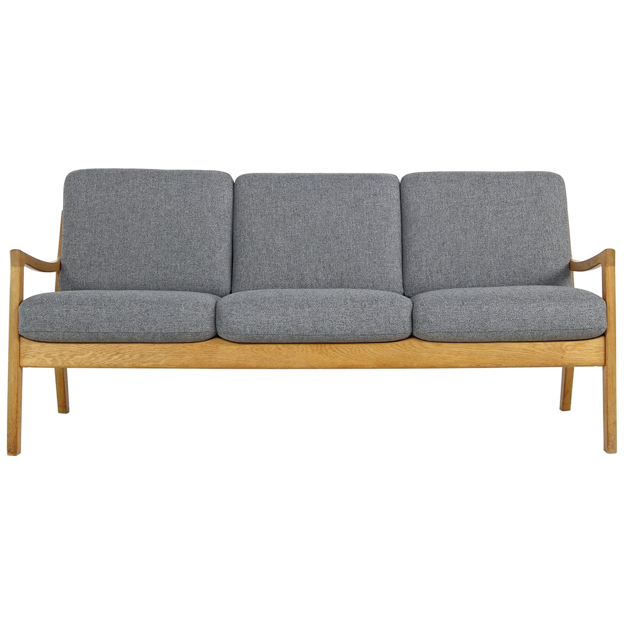 1960s Ole Wanscher Oak Sofa, New Upholstery in Grey, Danish Modern, Midcentury