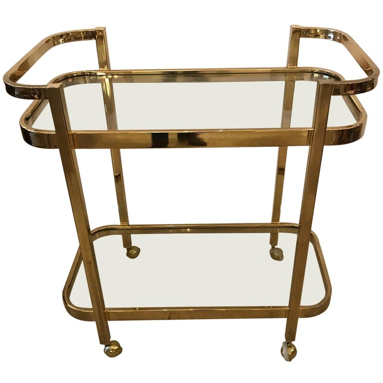 Schnazzy MidCentury Modern Brass and Glass Bar Cart For Sale at 1stdibs